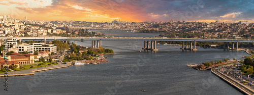 Istanbul city view from Pierre Loti Teleferik station overlooking Golden Horn, Eyup District, Istanbul, Turkey, before sunset