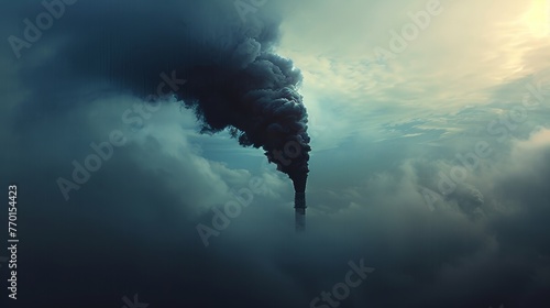 Thick black smoke, air pollution and environmental problems, industrial chimney banner