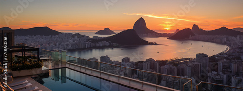 Cityscape of Rio de Janeiro with Sugarloaf Mountain and Corcovado Mountain at sunrise, Brazil.