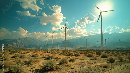 A field of wind turbines in the desert