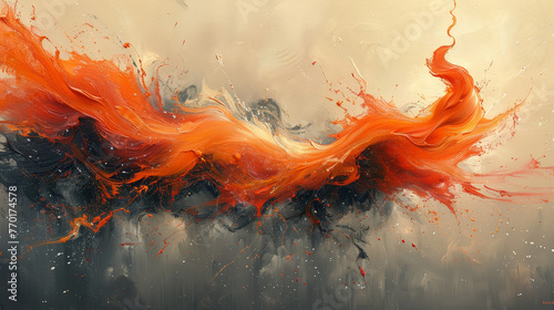Modern Abstract Expressionist Splash in Fiery Orange