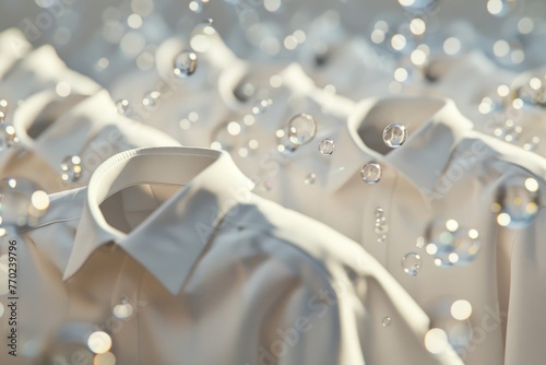 A row of formal dress shirts with sparkling bubbles, ready for special occasions , 3D illustration