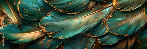green and gold feathers background as beautiful abstract wallpaper header