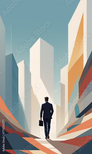 歩くビジネスマンと都市の抽象イメージ Abstract image of a walking businessman and a city