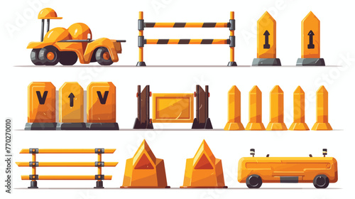 Road barriers set. Construction equipment vector il