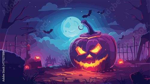 Scary pumpkin halloween lantern realistic vector fl