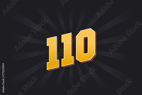 Number 110 vector font alphabet. Yellow 110 number with black background