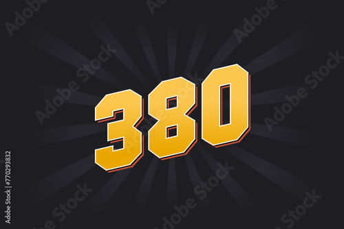 Number 380 vector font alphabet. Yellow 380 number with black background