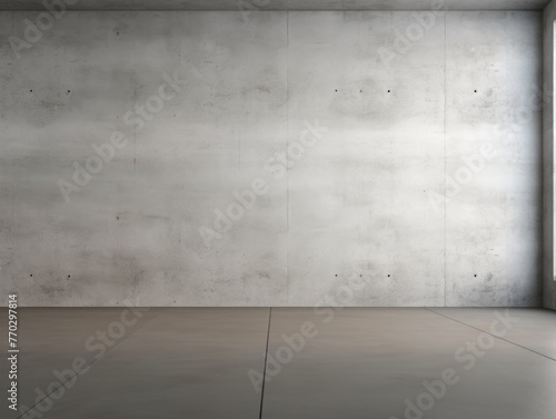 A large empty room with a concrete wall. The room is bare and empty, with no furniture or decorations. The walls are made of concrete, giving the room a cold and industrial feel