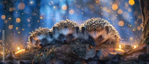 Hedgehogs curled up under a starry sky, protection and charm