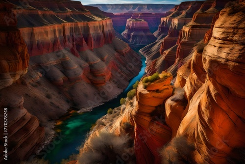 A kaleidoscope of colors fills the canyon's canvas as daylight transitions to dusk.