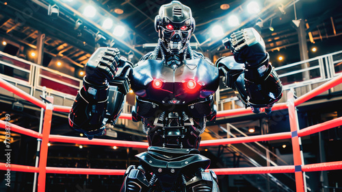 Killer robot Thai boxing style on Thai boxing ring