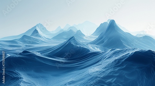The serenity of a mountain range, abstracted into cool hues and sweeping lines, 3D render