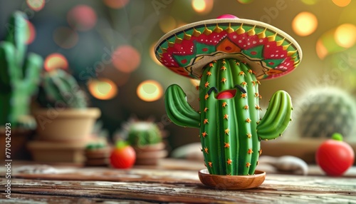 Cinco de Mayo Cactus wearing a Mexican sombrero hat by AI generated image