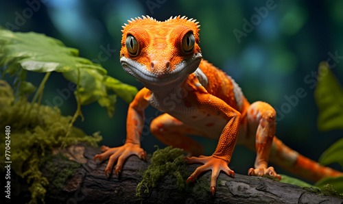 Orange gecko lizard on branch