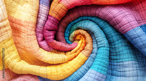 colorful swirl pattern of many quilt, 3D illustration.