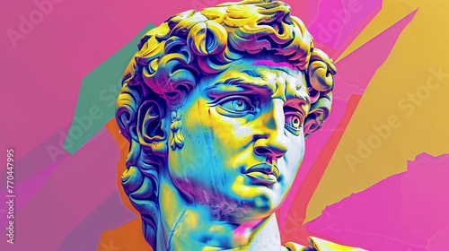 Ancient David sculpture face in pop art style