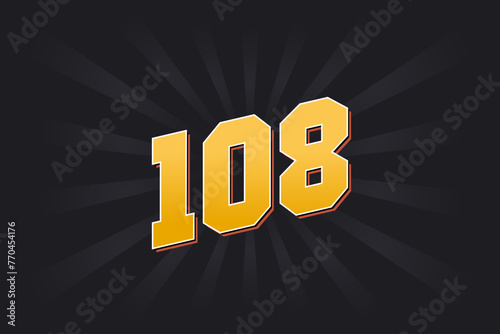 Number 108 vector font alphabet. Yellow 108 number with black background