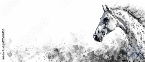  A black and white equine portrait with vibrant splashes of color on its visage