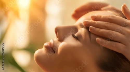 close up of a woman getting a head massage
