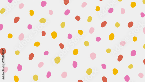 Colorful polka dot abstract pattern on beige background. Simple childish doodle design. Vector circle confetti backdrop. Fun festive horizontal banner template.