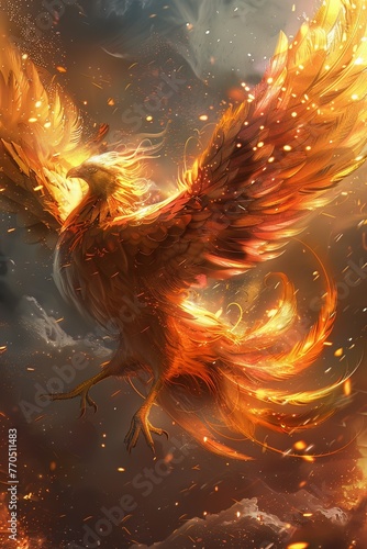 A phoenix rising from ashes, symbolizing rebirth, transformation, and the power of visionary leadership