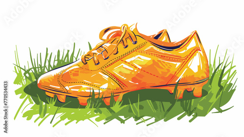 Pair of football boots on the grass flat vector isola