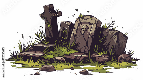 Quirky drawing of a crumbling grave flat vector isola