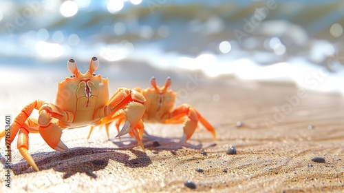Crabs Scuttling on the Sandy Seashore in Sunny Coastal Environment