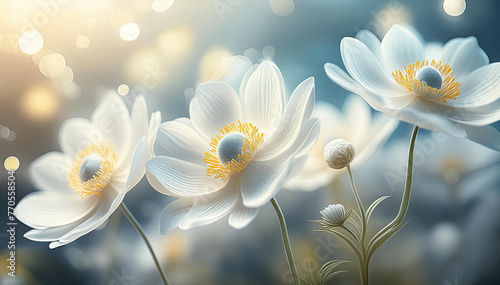 Wiosenne białe kwiaty. Tapeta zawilce
