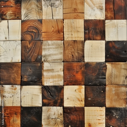 Diverse Wood Grain Chessboard Arrangement