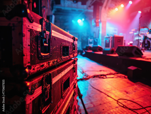 Flightcases backstage at a live concert