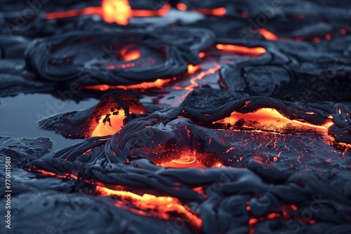 solidified puddles of molten materials