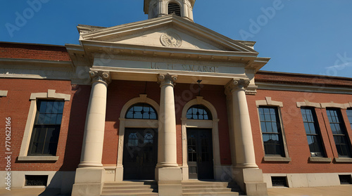 The 1853 Neoclassical Centre Market building with a belfry. On the Nat'l Register of Historic Places and in the Centre Market Square Historic District.generative.ai