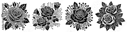 digital rose black vector laser cutting engraving