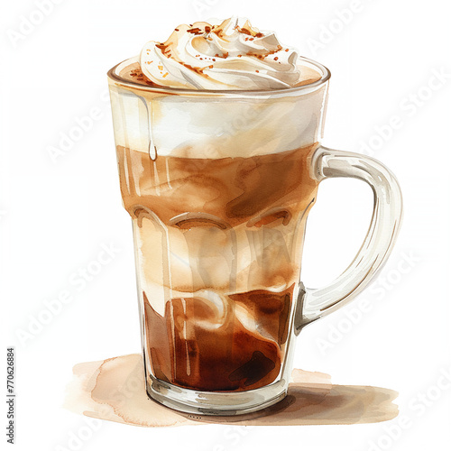 Caramel Macchiato with Whipped Cream Watercolor