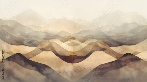 A breathtaking panorama unfolds as soft shades of brown and beige interlace, crafting a picturesque vista of geometric wonder in ultra-high definition