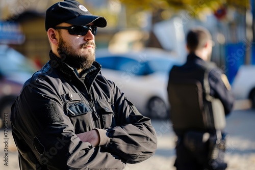 security personel standing by with crossed arms