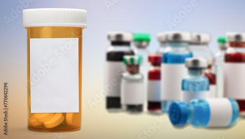 medication bottle with pills with blank label
