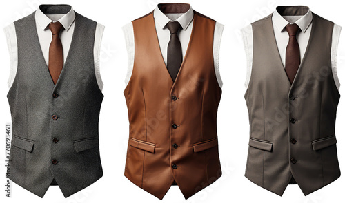 Classic Three Piece Suit Vest Jacket, cut out transparent isolated on white background ,PNG file