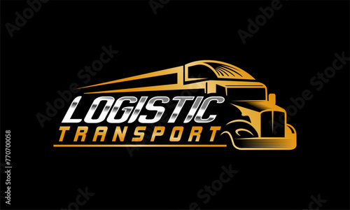 truck trailer logistic transportation delivery cargo company logo design template isolated on black background