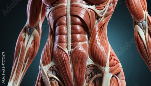 A close up of a woman's body with muscles showing