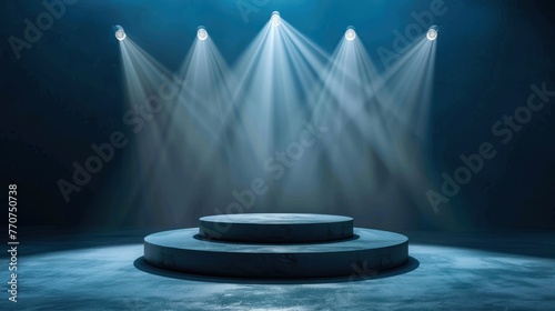 Stage With Three Spotlights on Blue Background