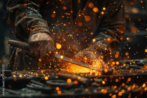 Forging Destiny,Witnessing the Craftsmanship of a Dwarven Blacksmith Crafting a Magical Sword in a Medieval Forge