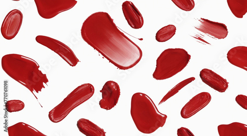 Smeared Smudged lipsticks and lipgloss isolated on white backgroundcolor samples on white 