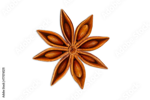 star anise spice isolated in cutout transparent background,png format 