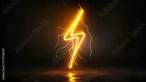 neon yellow light in the shape of a thunderbolt