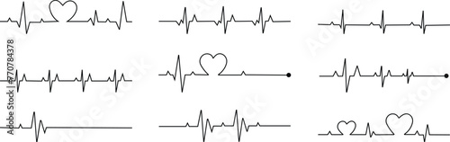 heart rhythm set , Electrocardiogram, ECG - EKG signal, Heart Beat pulse line concept design element isolated on transparent background, Concept of sport. Signs of rhythm, healthy life unhealthy ecg.