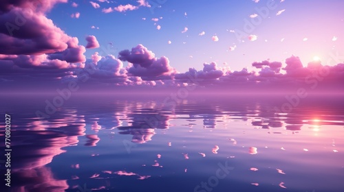 Vibrant chrome like cloud with purple and yellow tones in a misty atmospheric sky