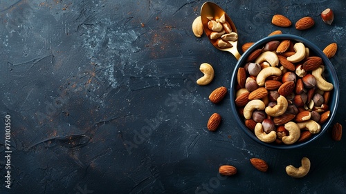 Mixed Nuts in a Bowl on Dark Background - Essential Fats for Healthy Dieting